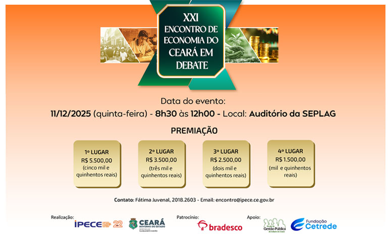 Ipece divulga premiação para os artigos vencedores do XXI Encontro Economia do Ceará em Debate
